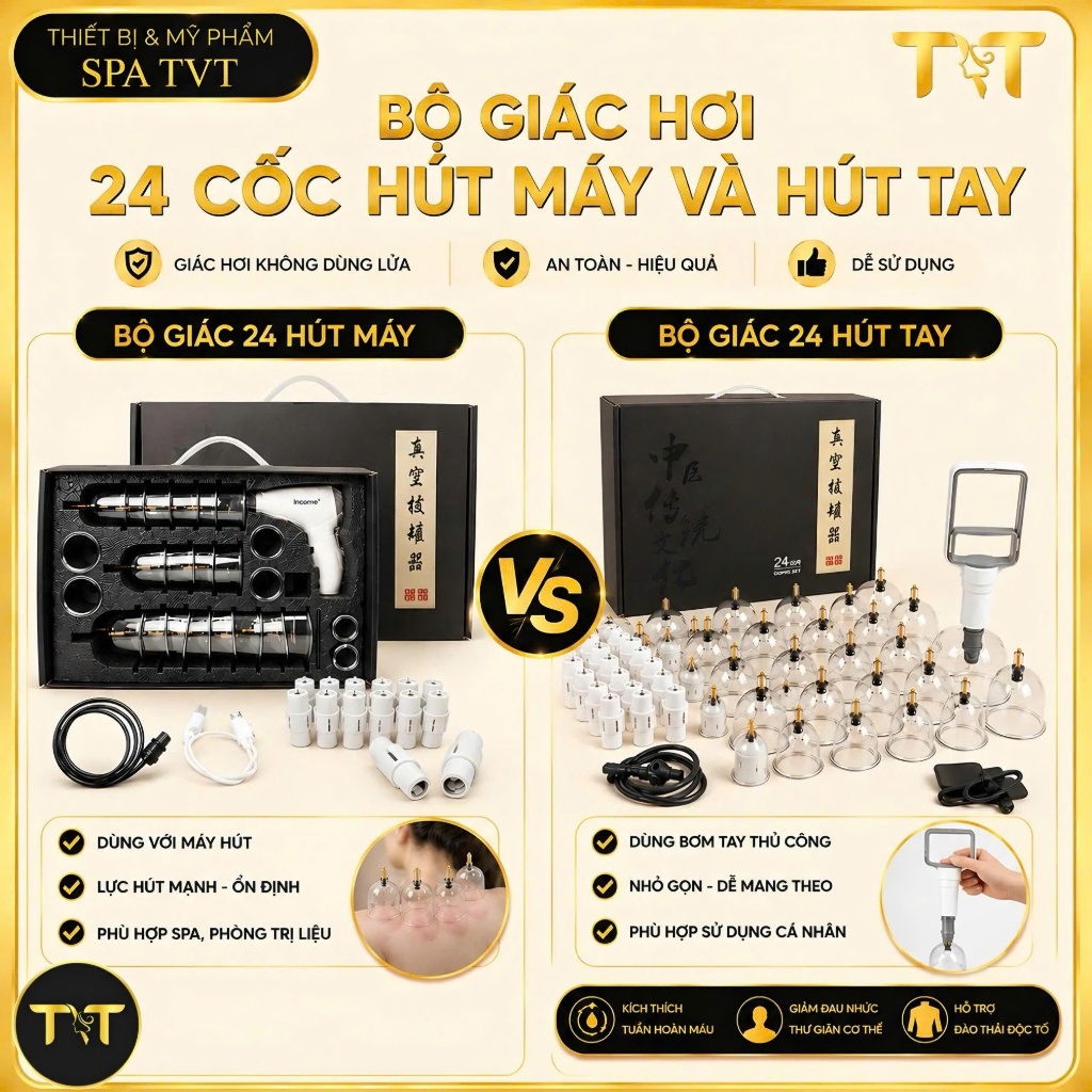 Bộ Giác Hơi 24 Cốc Hút Tay, Hút Máy Và Bộ Giác Hơi 32 Cốc, Dụng Cụ Giác Hơi Không Dùng Lửa