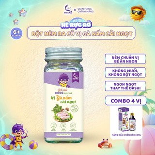 Hạt nêm cho bé ăn dặm NutriAZ, Gia vị ăn dặm rau củ Meatstock Gà nấm cải ngọt cho bé từ 6 tháng, không muối