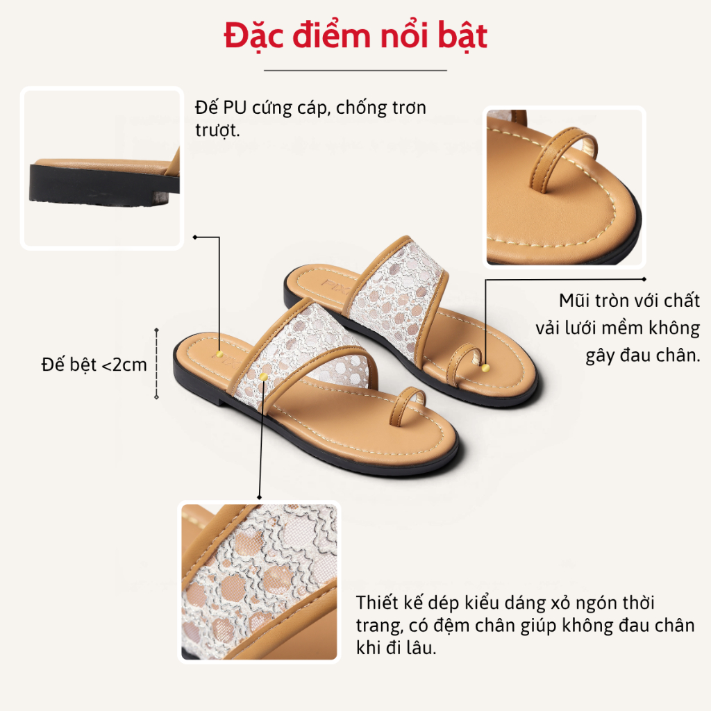 Dép Bệt Nữ Xỏ Ngón Quai Vải Lưới Thời Trang Pixie H469