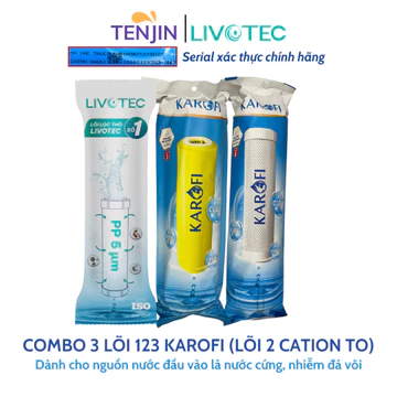Combo 3 Lõi 123 Smax Duo Karofi (Lõi 2 Cation To - Lõi 3 CTO Lưới) Chuyên Dùng Cho Nước Giếng Nước Cứng Hoặc Nhiễm Mặn