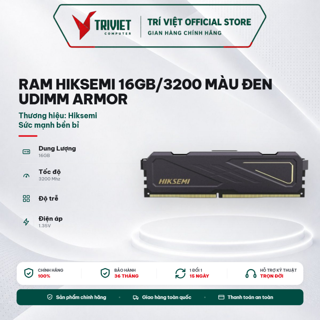 RAM HIKSEMI 16GB/3200, 8GB/3200 MÀU ĐEN UDIMM ARMOR DDR4 (HSC416U32D2 / HSC408U32D2) (có tản) | BigBuy360 - bigbuy360.vn