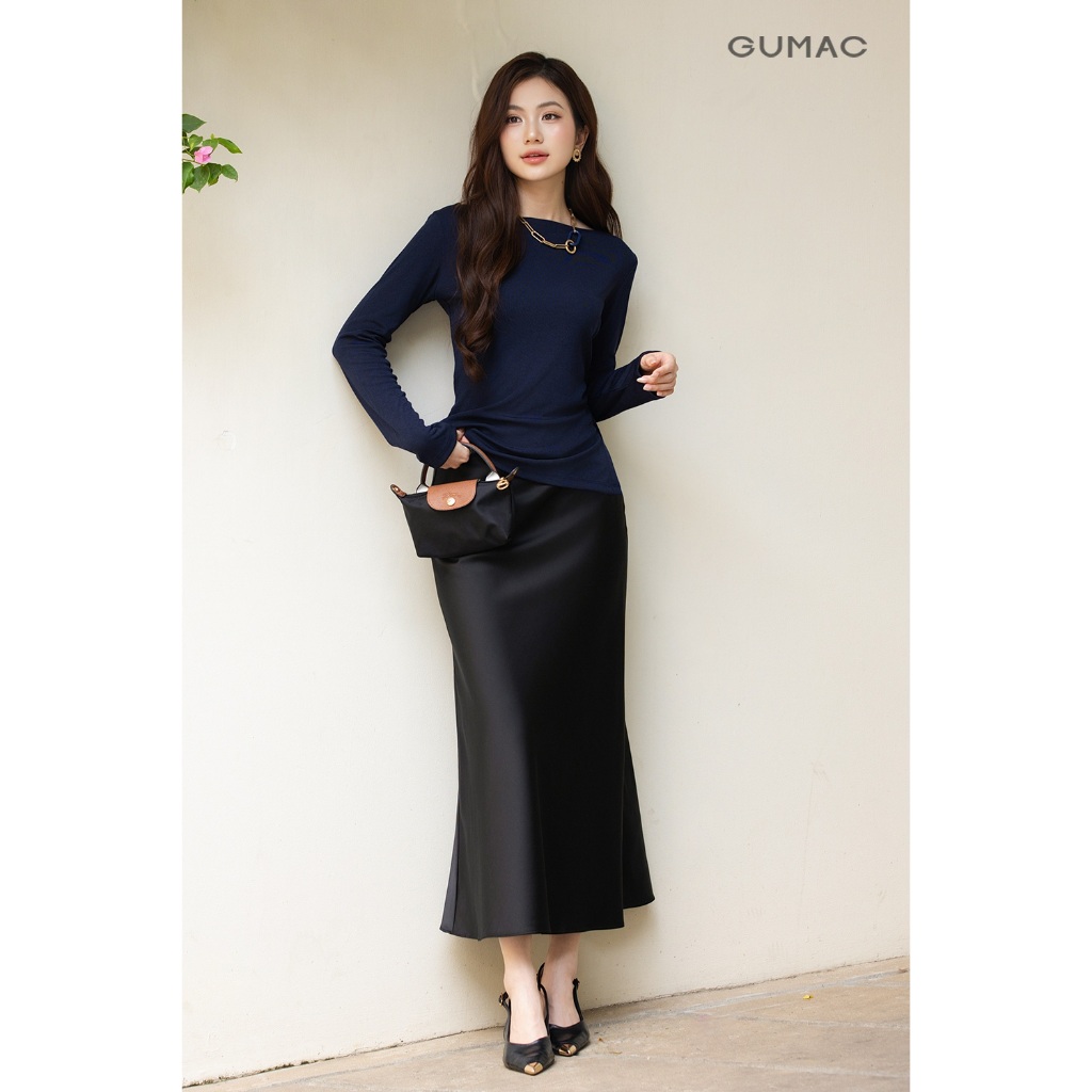 Áo Thun Nữ Tay Dài GUMAC Form Slim Cổ Thuyền Chất Thun Gân Mịn Mềm Tôn Dáng ATF12029