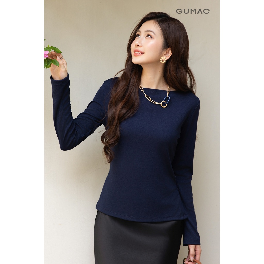 Áo Thun Nữ Tay Dài GUMAC Form Slim Cổ Thuyền Chất Thun Gân Mịn Mềm Tôn Dáng ATF12029