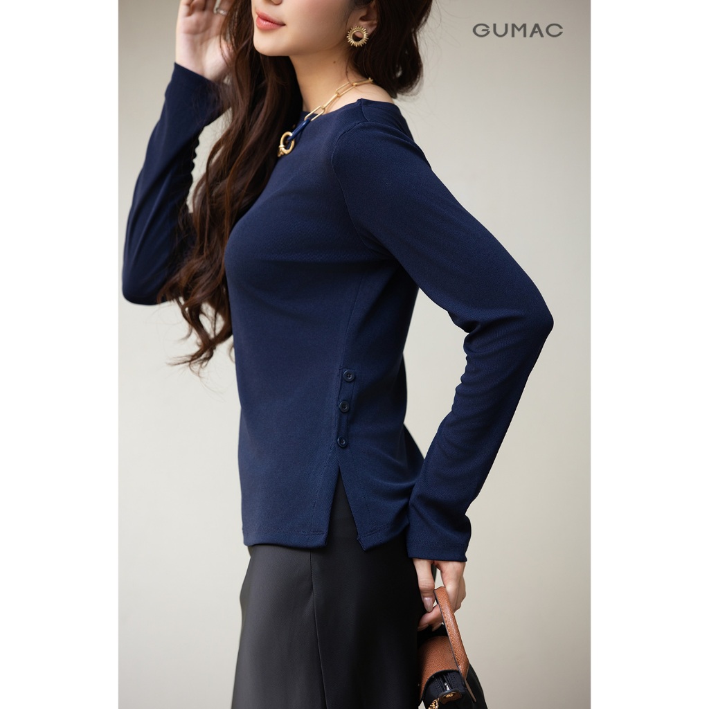 Áo Thun Nữ Tay Dài GUMAC Form Slim Cổ Thuyền Chất Thun Gân Mịn Mềm Tôn Dáng ATF12029