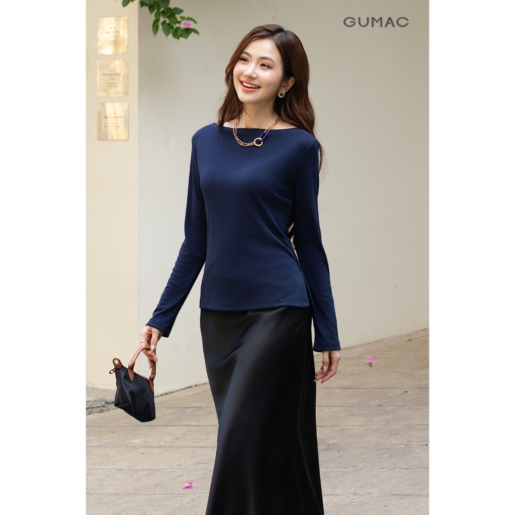 Áo Thun Nữ Tay Dài GUMAC Form Slim Cổ Thuyền Chất Thun Gân Mịn Mềm Tôn Dáng ATF12029