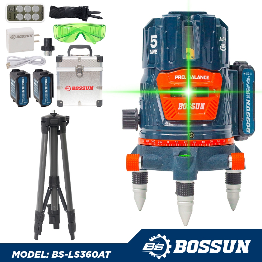Máy Laser Cân Mực Bossun BS-LS360AT 5 Tia Xanh 360 Độ, Tự Cân Bằng, Độ Chính Xác Cao Cho Công Trình