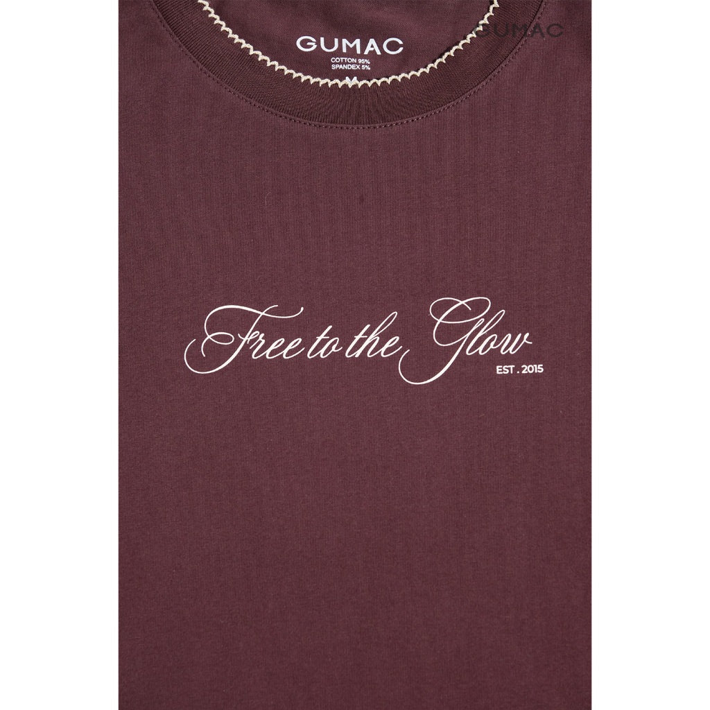 Áo Thun Nữ Tay Ngắn GUMAC Form Rộng Cổ Tròn Phối Viền Cổ In Chữ Chất Cotton 2C Mềm Mát Trẻ Trung ATF12052