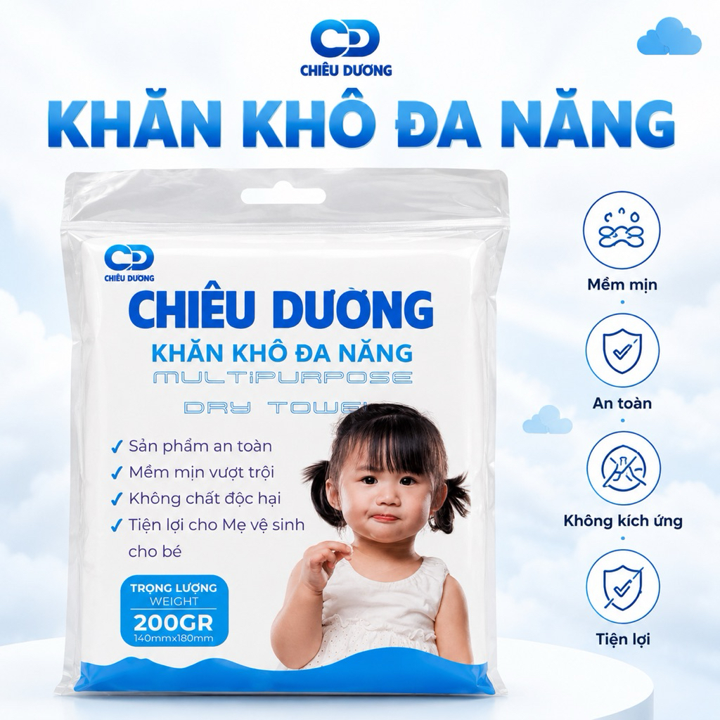 Khăn Khô Đa Năng Chiêu Dương 200g – Mềm Mịn, Thấm Hút Tốt