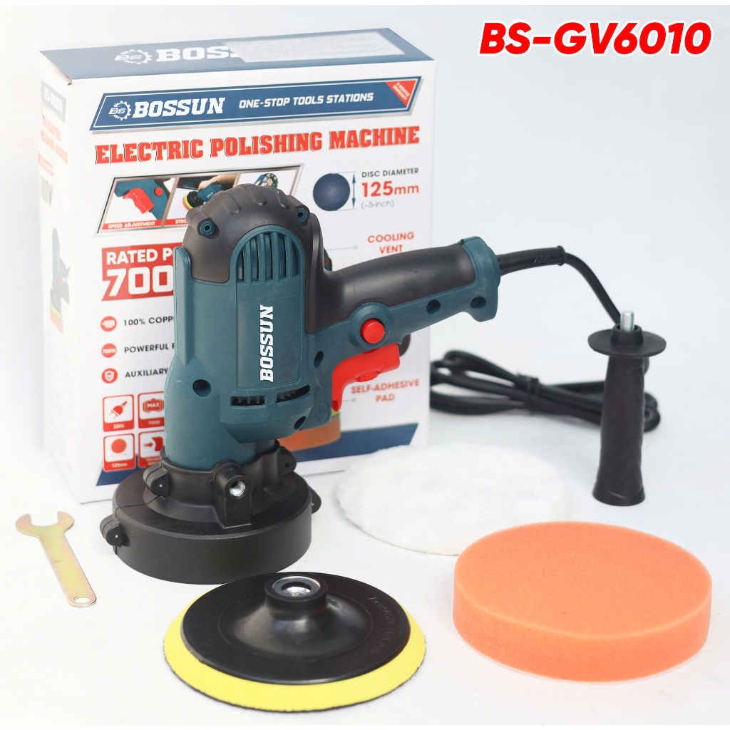 [BẢN MỚI] Máy Đánh Bóng Bossun BS-GV6010 - 6 Tốc Độ, Kèm 3 Miếng Đánh Bóng, Chà Nhám Ô tô, Xe, Gỗ ..