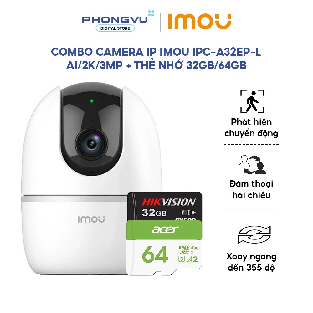 Camera Wifi IMOU A32EP 2K 3MP - Quay Quét 355°, AI Phát Hiện Người, Đàm Thoại 2 Chiều - Bảo Hành 24 Tháng
