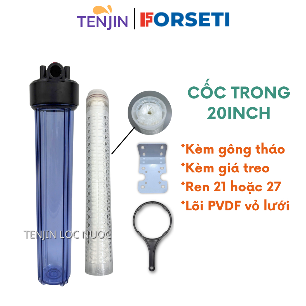 Cốc Lọc Đầu Nguồn 20 Inch Gầy Sử Dụng Lõi PVDF Siêu Lọc, Lọc Sinh Hoạt , Vi Khuẩn, Vi rút