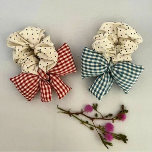 Dây Buộc Tóc Srunchies Phối Nơ Caro Cỡ Lớn Phong Cách Vintage Hàn Quốc Đáng Yêu Cho Nữ