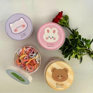 Hộp dây thun buộc tóc cao su nhiều màu sắc cho bé gái, Set chun cột tóc đàn hồi đựng trong hộp hình thú dễ thương