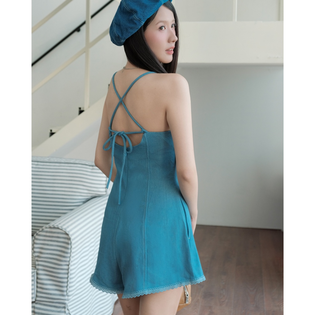 SECODEE Jumpsui Nữ Hai Dây Dáng Ngắn Phối Viền Chất Jean KADYN Bộ Liền Thân Cá Tính FSUA2604050