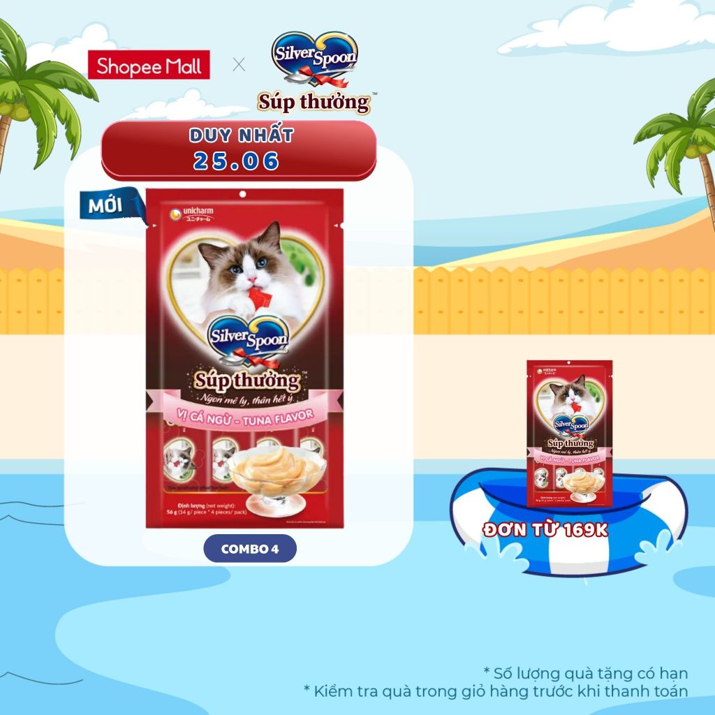 [V] Combo 4 súp thưởng dạng thanh cho mèo Silver Spoon 56g ( 4 thanh 14g) - 6 Vị Thơm Ngon - 100% thịt cá thật hảo hạng