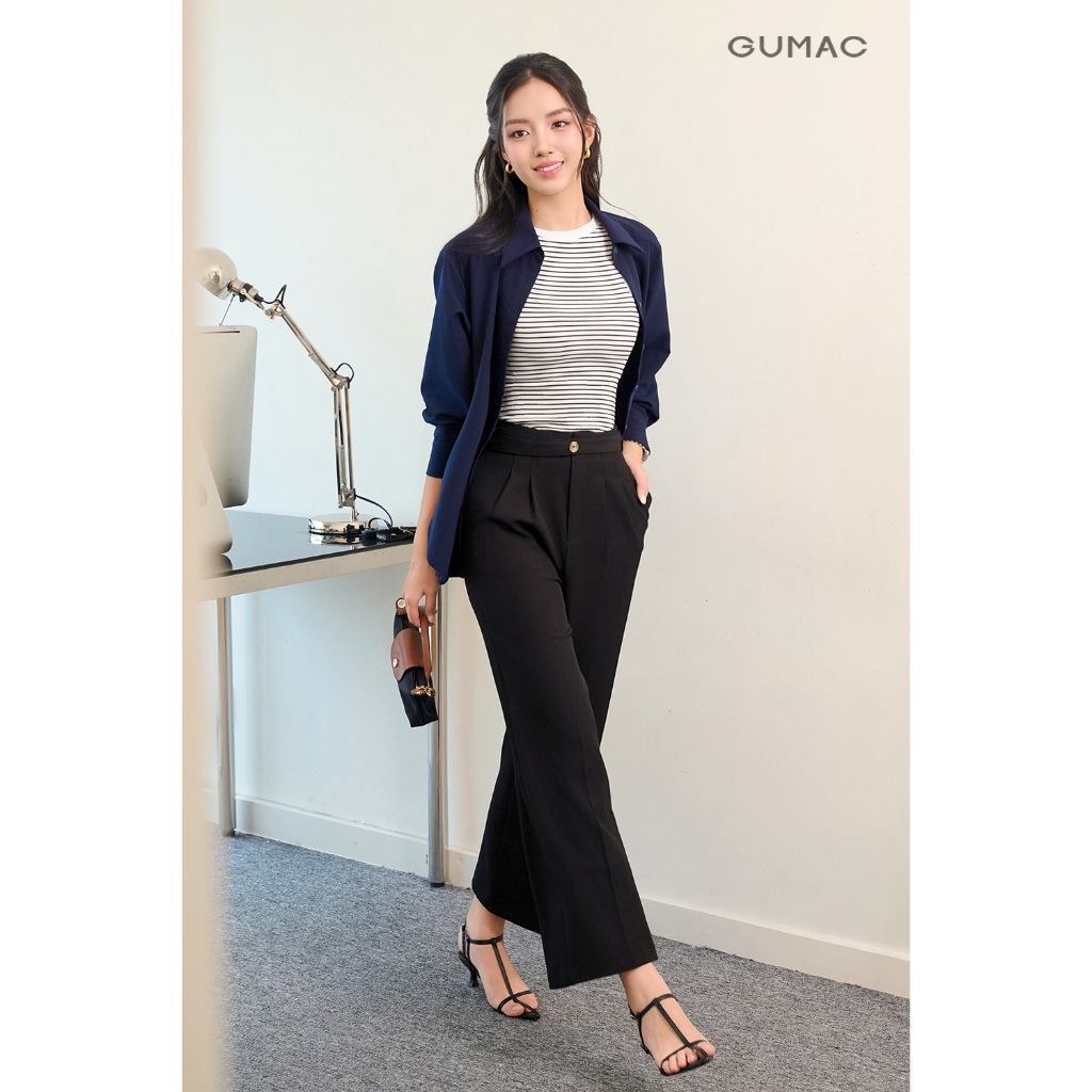 Quần Tây Nữ GUMAC Lưng Liền Ống Suông Chiết Ly Có Túi Dọc Hai Bên Kèm Dây QF07049
