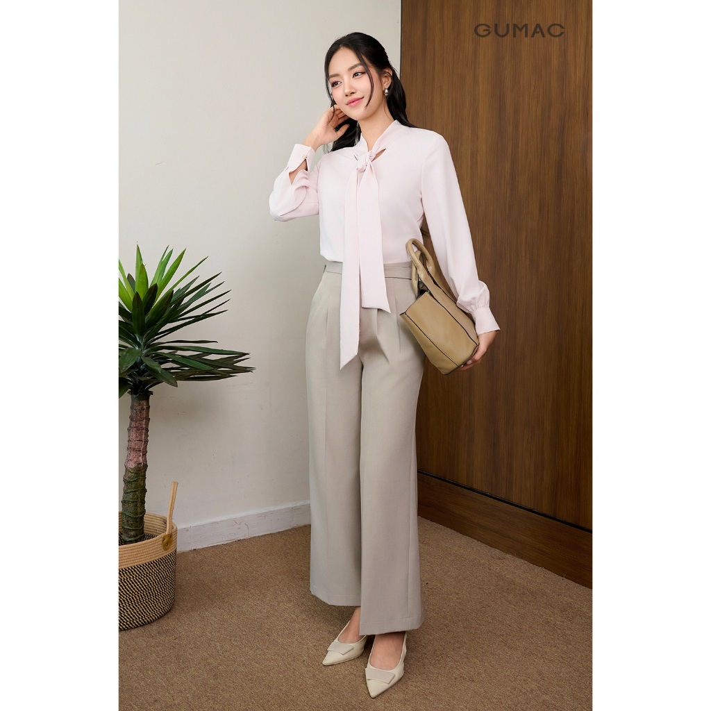 Quần Tây Nữ GUMAC Lưng Liền Ống Suông Chiết Ly Có Túi Dọc Hai Bên Kèm Dây QF07049
