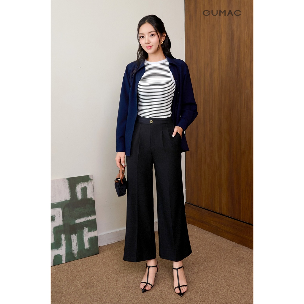 Quần Tây Nữ GUMAC Lưng Liền Ống Suông Chiết Ly Có Túi Dọc Hai Bên Kèm Dây QF07049