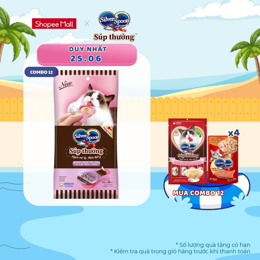 [V] Combo 12 Súp Thưởng Silver Spoon Dạng Thìa Cho Mèo Vị Cá Ngừ/Vị Cá Ngừ Vằn/Vị Thịt Gà/ Hải Sản/Cá Hồi (40g/gói)