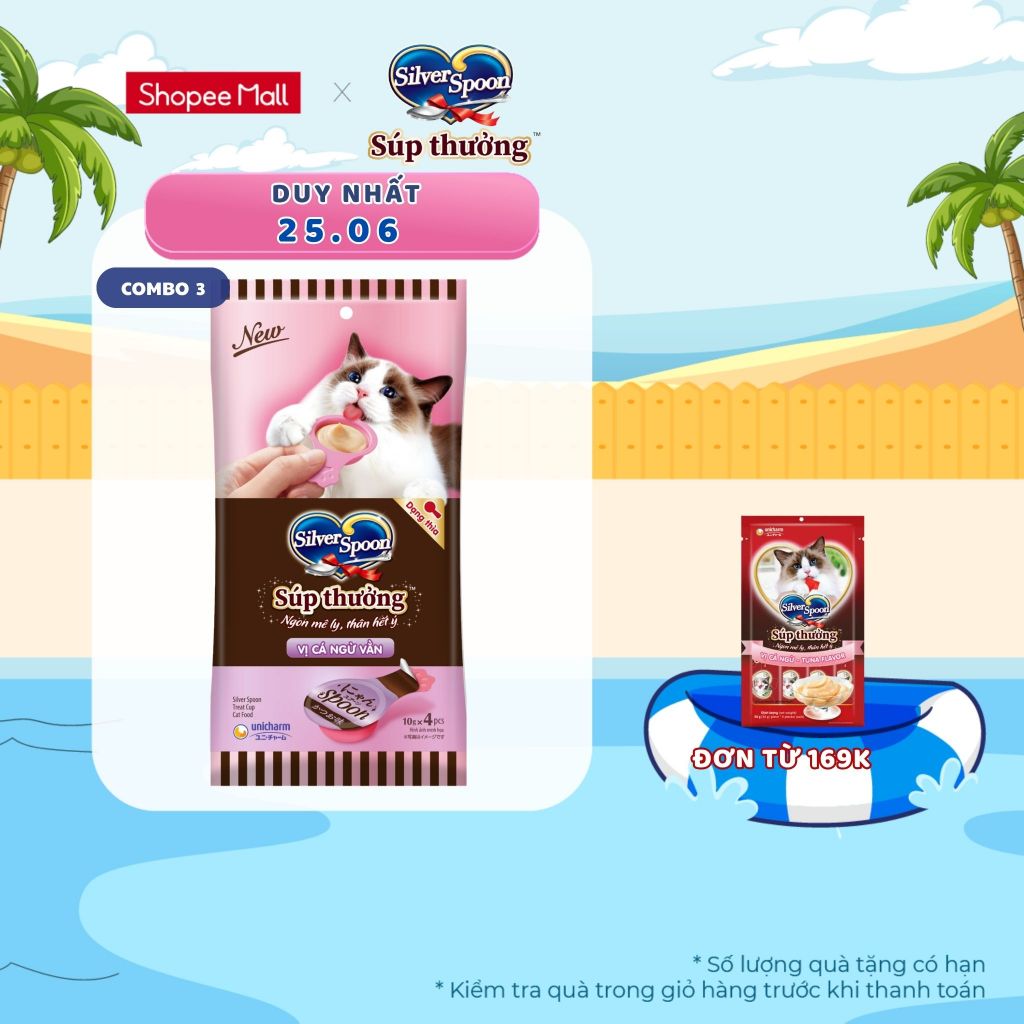 V] Combo 3 Súp Thưởng Silver Spoon Dạng Thìa Cho Mèo Vị Cá Ngừ/Vị Cá Ngừ Vằn/Vị Thịt Gà/ Hải Sản/Cá Hồi (40g/gói)