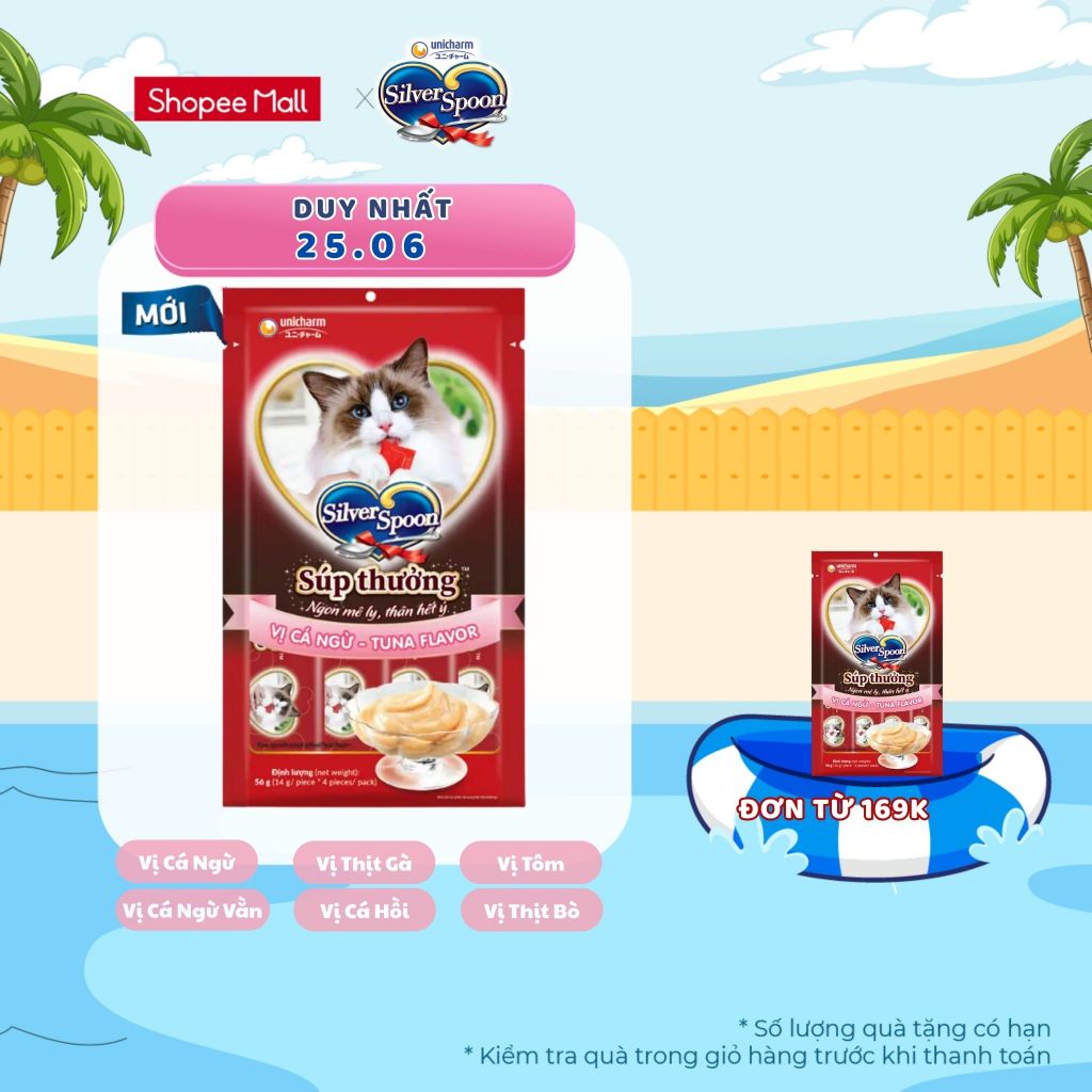[V] [Combo 6 gói] 24 Thanh Súp thưởng Silver Spoon cho mèo (14g/thanh) - 6 Vị Thơm Ngon