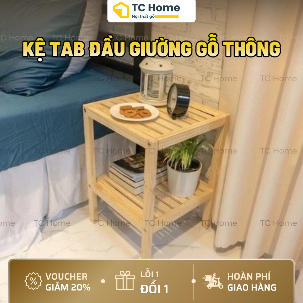 Kệ Tab Đầu Giường Gỗ Thông 2-3 Tầng Nhập Khẩu - Kệ Đa Năng Decor Phong Cách Tối Giản - TC Home