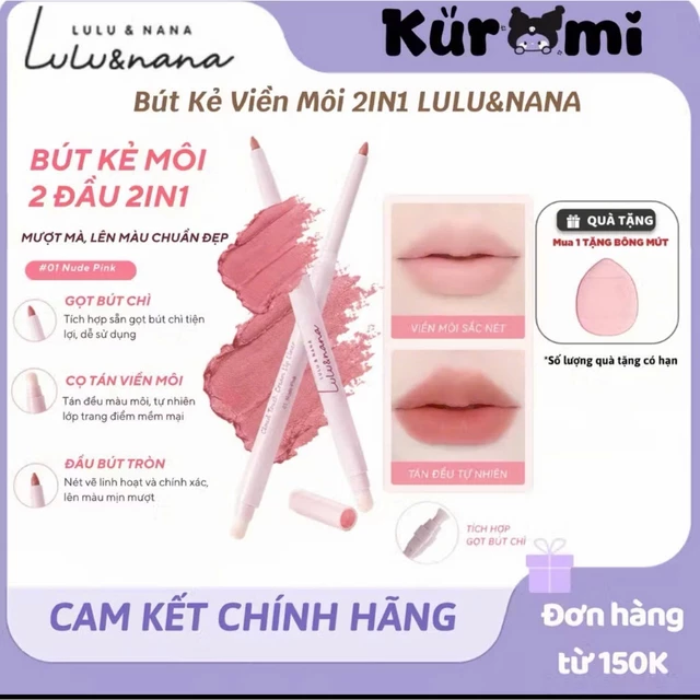 LULU&NANA Chì Kẻ Viền Môi Lulu Nana 2 Đầu 3D Che Thâm Môi Hack Môi Tạo Hiệu Ứng Môi Overlip định hình che viền thâm môi