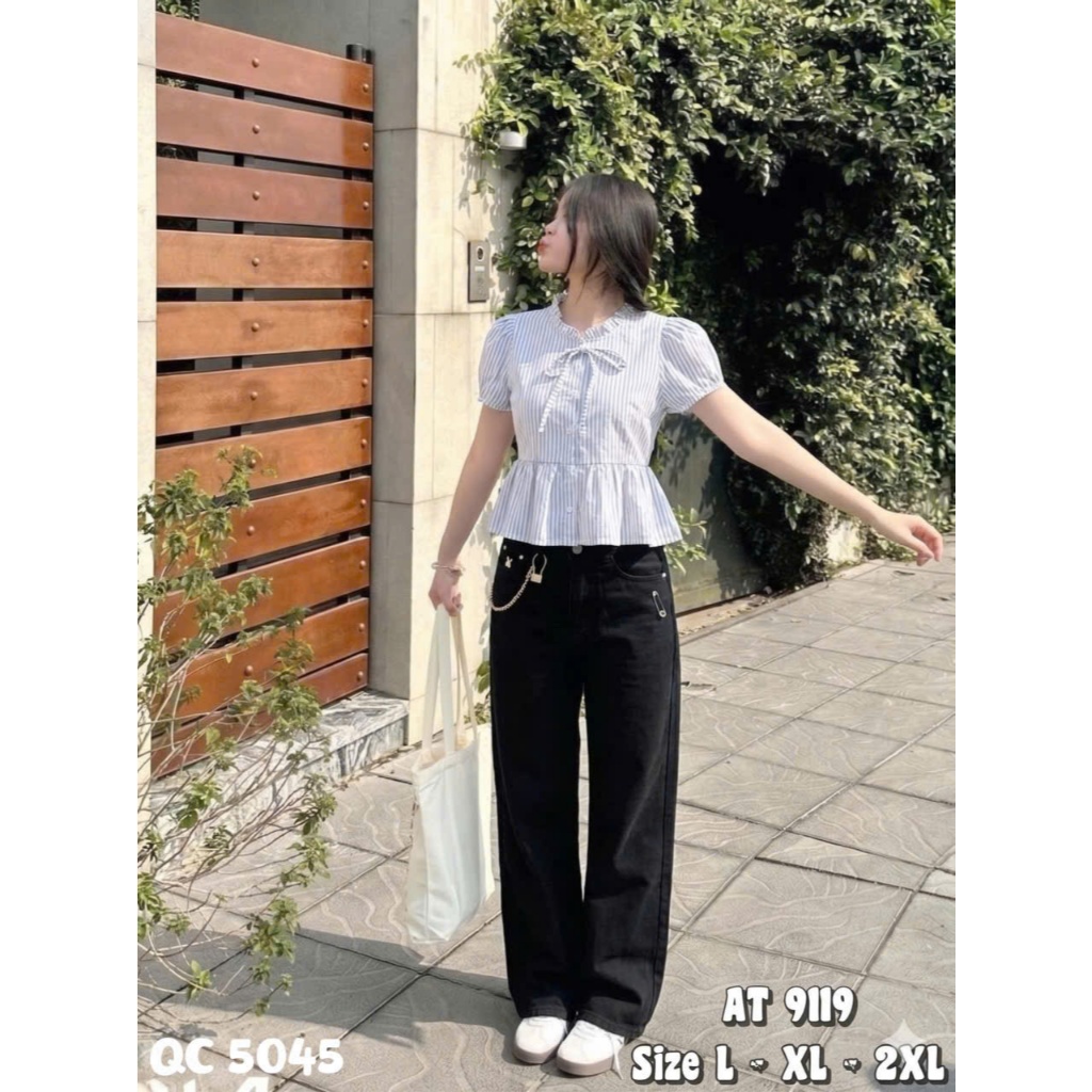 Quần Jean Nữ Bigsize Ống Suông Rộng 55–90kg Lưng Cao, Quần Bò Nữ Ống Rộng Dáng Xuông QC5045