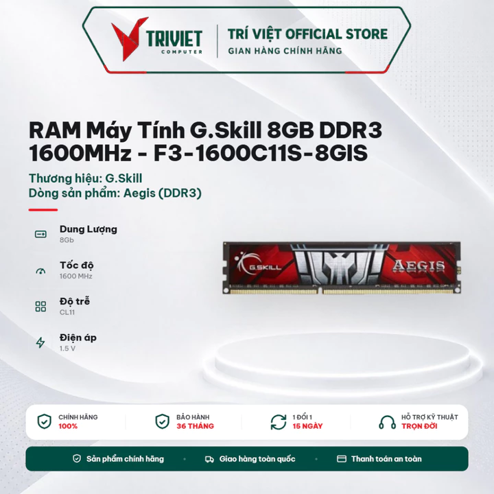 RAM Máy Tính G.Skill 8GB DDR3 1600MHz - F3-1600C11S-8GIS | RAM Laptop Hiệu Năng Ổn Định, Nâng Cấp Máy Tính