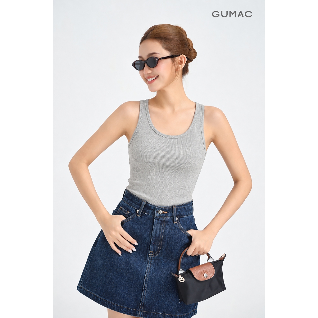 Áo Tanktop Nữ GUMAC Form Slimfit Ôm Dáng Thun Gân Có Mút Co Giãn Thoáng Mát LATG0302