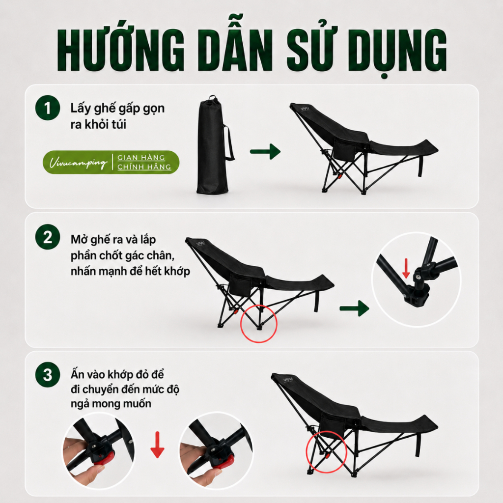 [Top 1 Bán Chạy] Ghế gấp gọn ngả lưng Vivu Outdoor chịu lực tốt, Ghế xếp gọn cắm trại dã ngoại