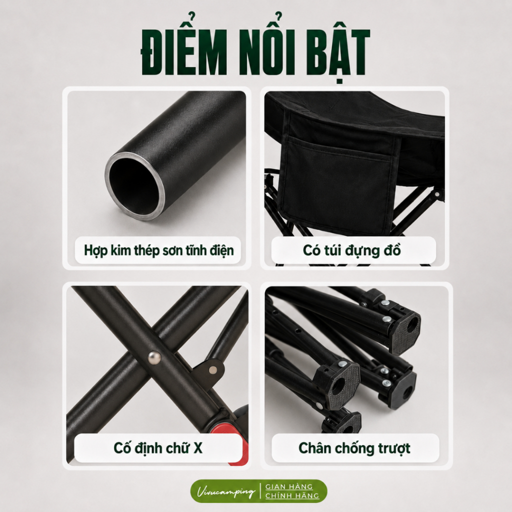 [Top 1 Bán Chạy] Ghế gấp gọn ngả lưng Vivu Outdoor chịu lực tốt, Ghế xếp gọn cắm trại dã ngoại