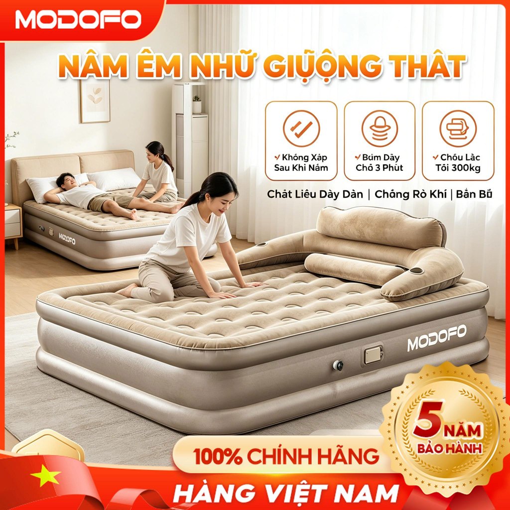 MODOFO Đệm Hơi Nệm Hơi Có Tựa Lưng Giường Bơm Hơi Đệm Hơi Tự Bơm 2 Người 【Quà Máy Bơm Điện+Gối*2】