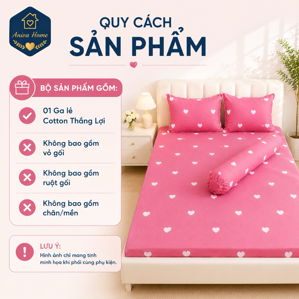 Ga Lẻ Cotton Thắng Lợi Aniva Home - Ga Trải Giường Bo Chun 4 Góc, Mềm Mại, Thoáng Khí, Nệm 1m - 1m8