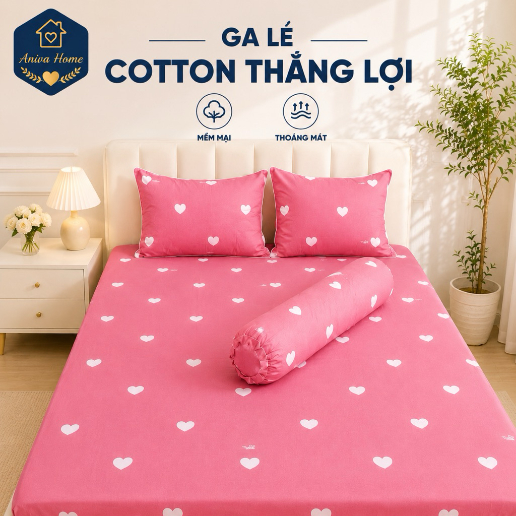 Ga Lẻ Cotton Thắng Lợi Aniva Home - Ga Trải Giường Bo Chun 4 Góc, Mềm Mại, Thoáng Khí, Nệm 1m - 1m8