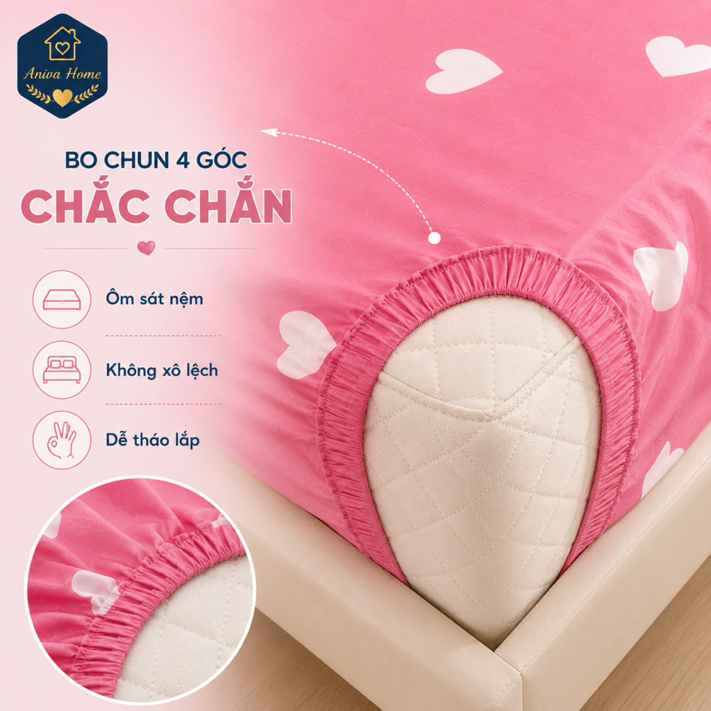 Ga Lẻ Cotton Thắng Lợi Aniva Home - Ga Trải Giường Bo Chun 4 Góc, Mềm Mại, Thoáng Khí, Nệm 1m - 1m8