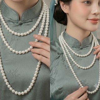[ DAISYN ] N674 vòng cổ áo ngũ thân, dây chuyền áo tấc, dây chuyền áo dài ngọc trai nhân tạo 10li sang trọng
