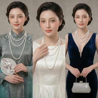 [ DAISYN ] N674 vòng cổ áo ngũ thân, dây chuyền áo tấc, dây chuyền áo dài ngọc trai nhân tạo 10li sang trọng