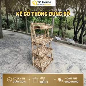 Kệ Gỗ Thông Màu Khò Lửa Đựng Hoa Quả, Nhà Bếp - Kệ 3-4 Tầng Decor Siêu Thị, Cửa Hàng - TC Home