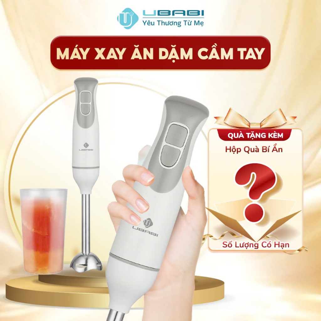 Máy Xay Ăn Dặm Cho Bé Ubabi UB-CT001 Máy Xay Cầm Tay Đa Năng Trộn Thực Phẩm 600W 2 Chế Độ Xay Nhanh
