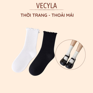 Tất Vớ VECYLA Cotton Cổ Cao Thoáng Khí T 802, Màu Trơn Đơn Giản Dễ Thương Cổ Bèo Cho Nữ