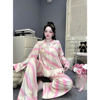BỘ NGỦ DÀI TAY NHẤN BÈO VOAN FREE SIZE TỪ 40-60KG