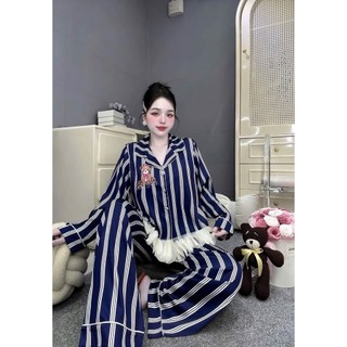 BỘ NGỦ DÀI TAY NHẤN BÈO VOAN FREE SIZE TỪ 40-60KG