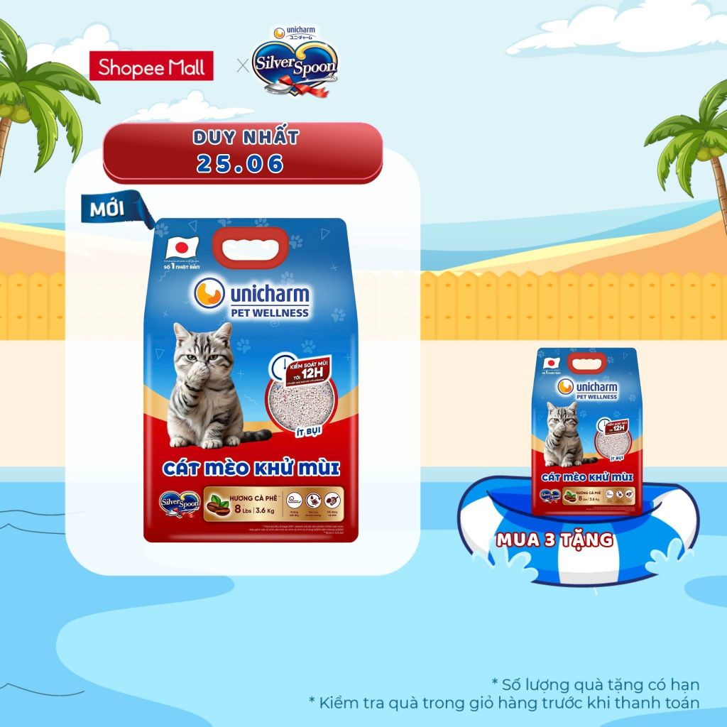 Cát mèo khử mùi Silver Spoon Unicharm Pet Wellness, hương cà phê/hương chanh 8 Lbs (3.6 kg)
