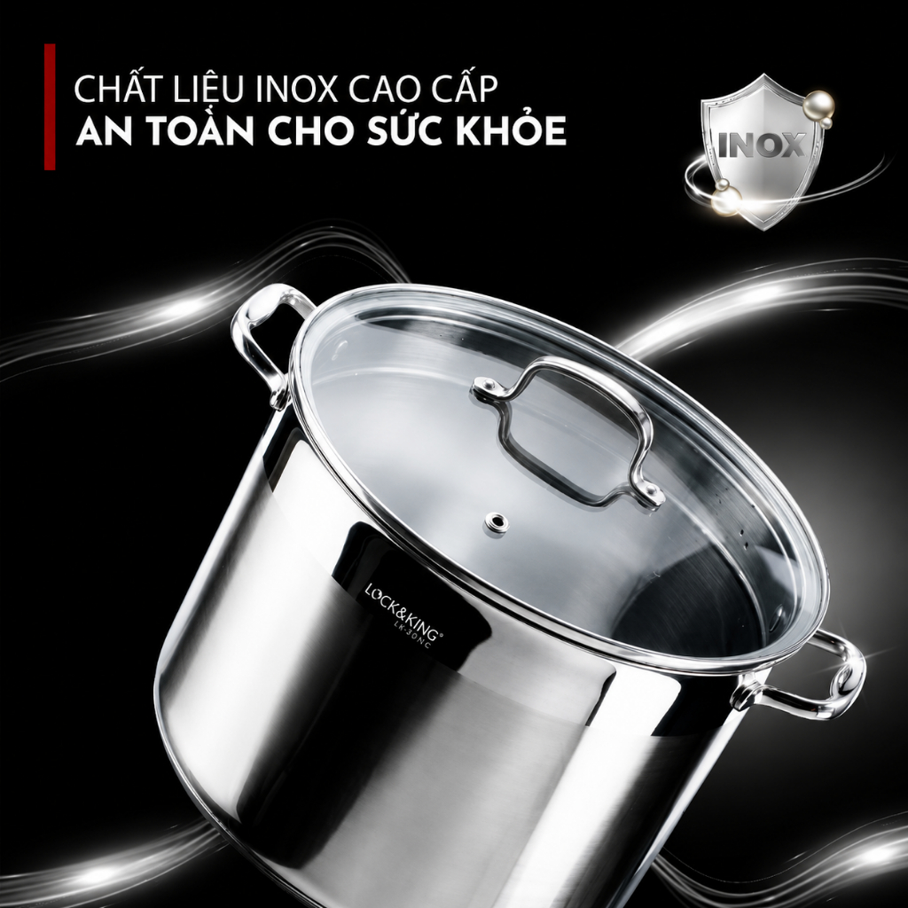 Nồi Luộc Gà Inox 304 Lock&King LK-30NC LK-32NC Dung Tích 15L 17L Đáy 5 Lớp Dùng Mọi Loại Bếp