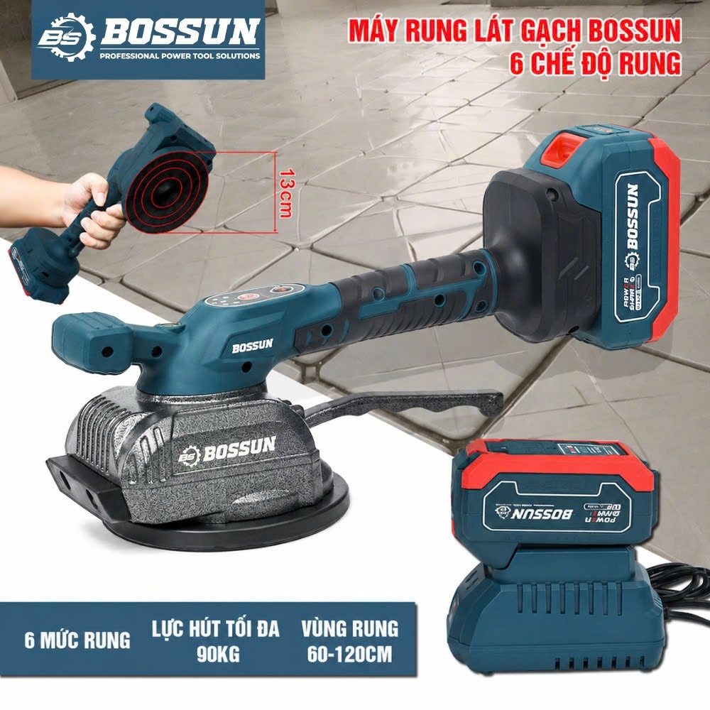 Máy rung gạch lát sàn chạy pin BS BOSSUN BS-RG63PRO Lực hút 90kg, Điều chỉnh tốc độ linh hoạt