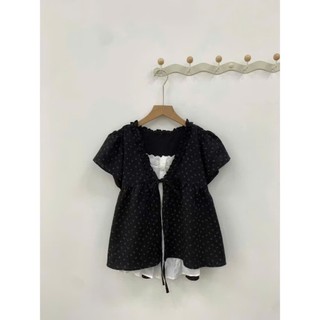 Áo kiểu nữ dáng babydoll 2 lớp họa tiết hoa nhí thắt nơ dễ thương dễ phối