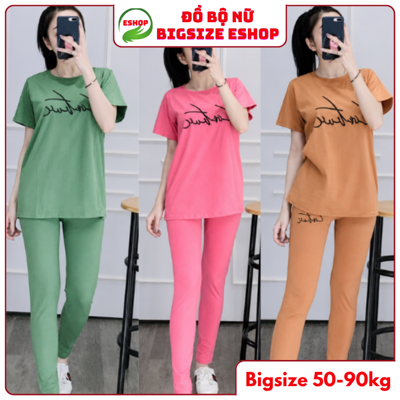 Đồ Bộ Nữ Mặc Nhà ESHOP DB03 Bigsize 43-85kg Thun Cotton Co Giãn, Áo Tay Ngắn Quần Dài Thể Thao