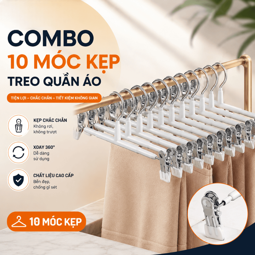 Combo Móc kẹp quần áo LUXHOME chất liệu thép không gỉ chống trơn trượt,  móc kẹp quần, tất vớ