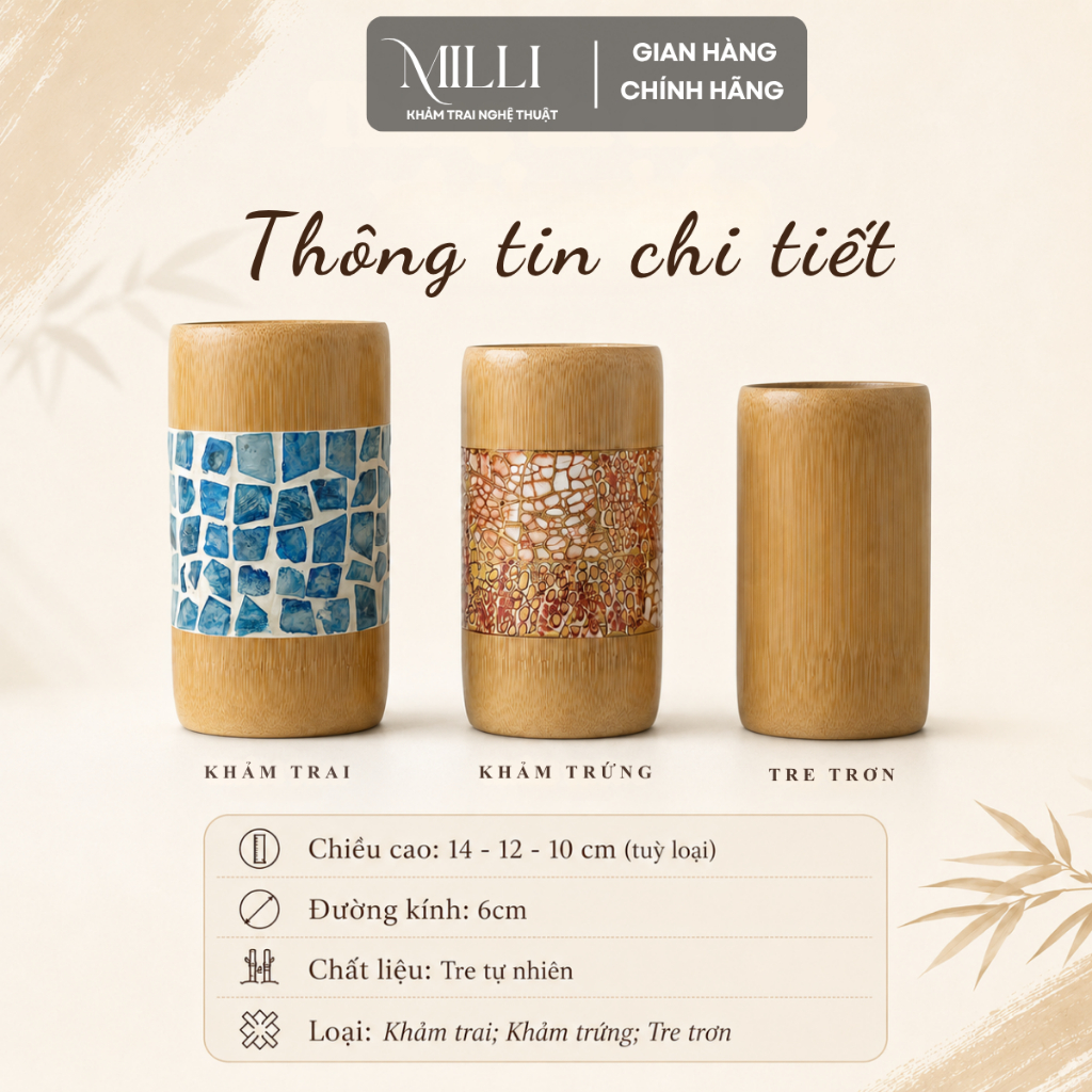 Cốc tre khảm trai Milli, quà lưu niệm Việt Nam,thủ công mỹ nghệ cao cấp